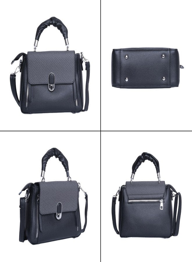SANTORINI Amélie Womens satchel bag | Small Handbag with Detachable Sling, Top Handle & Spacious Compartment. (Black) - Image 3